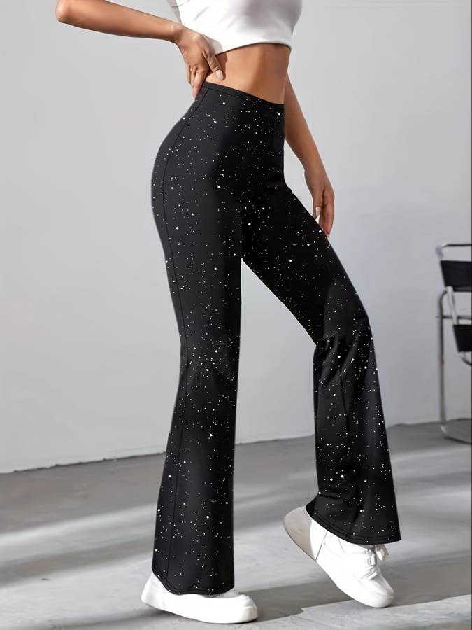 Pantalon évasé femme avec effet pailleté