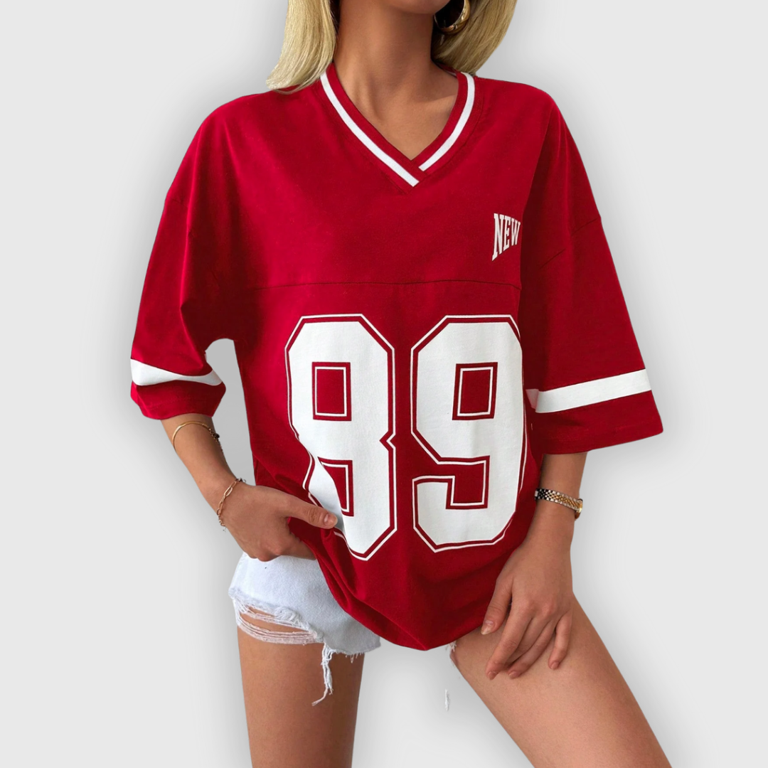 T-Shirt Varsity Col V Femme