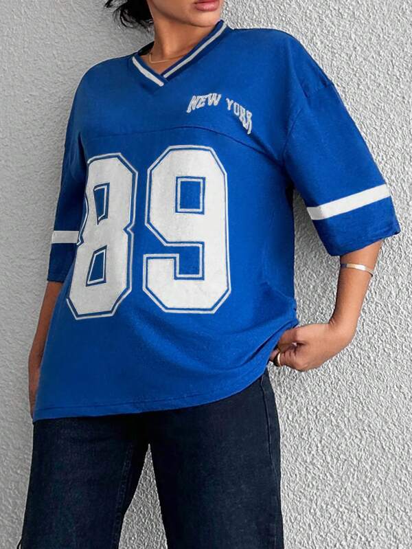 T-Shirt Varsity Col V Femme