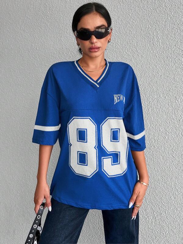 T-Shirt Varsity Col V Femme