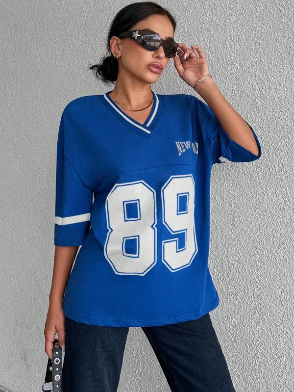 T-Shirt Varsity Col V Femme