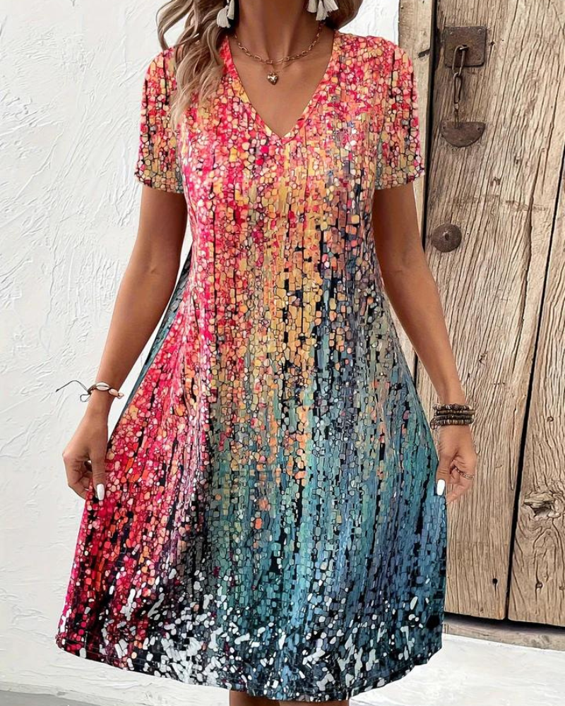 Robe Colorée Col V Femme