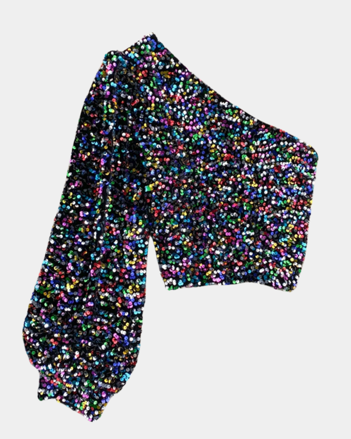 Top asymétrique femme à paillettes et une épaule