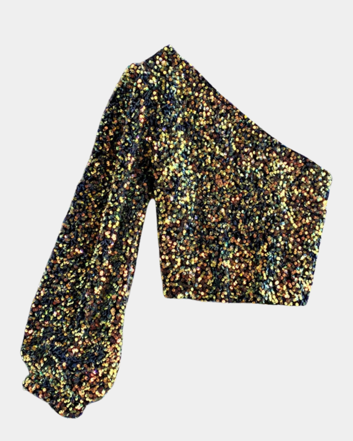 Top asymétrique femme à paillettes et une épaule
