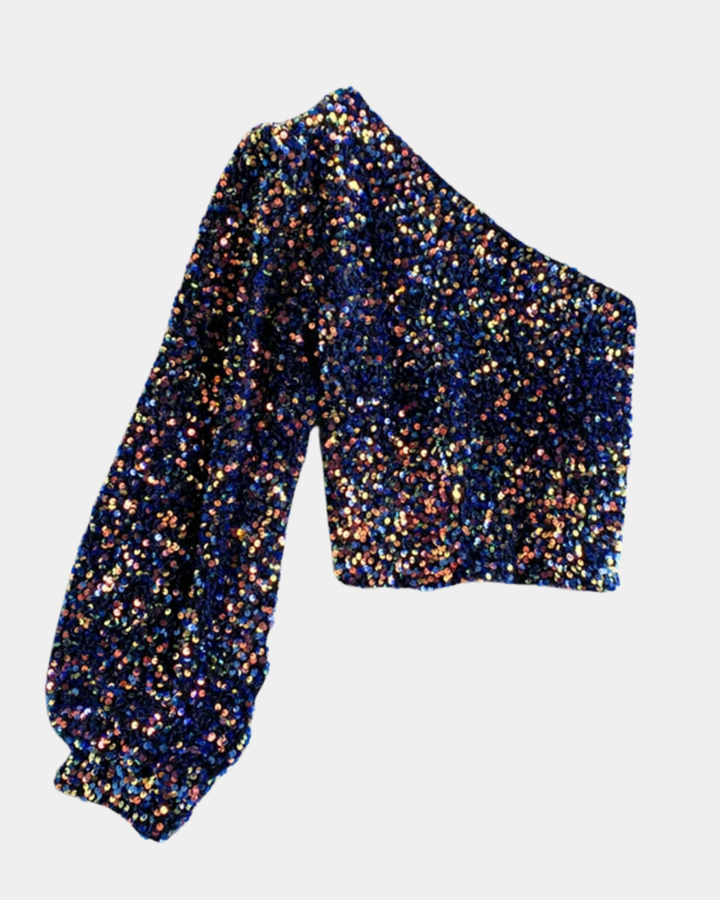 Top asymétrique femme à paillettes et une épaule