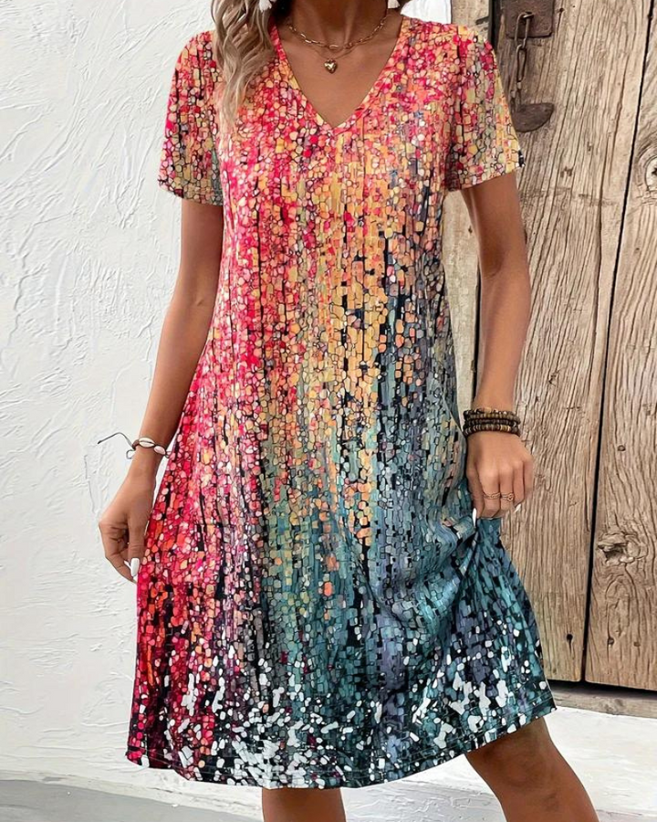 Robe Colorée Col V Femme