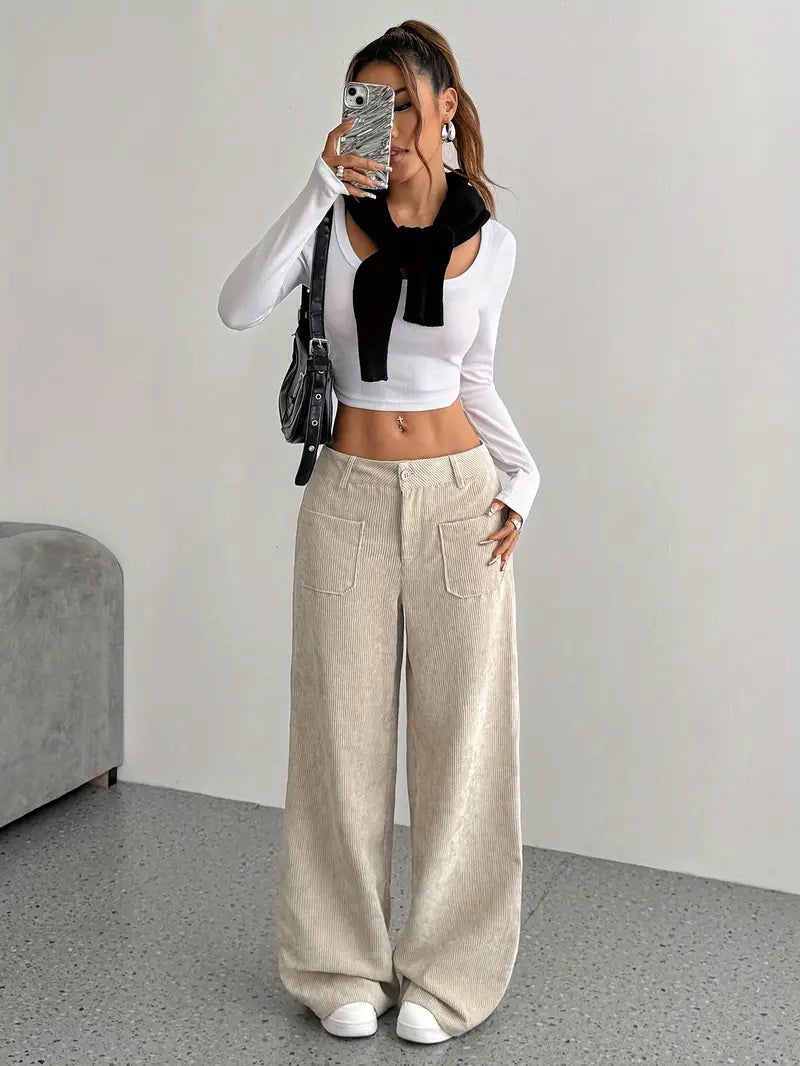 Pantalon large en velours côtelé décontracté