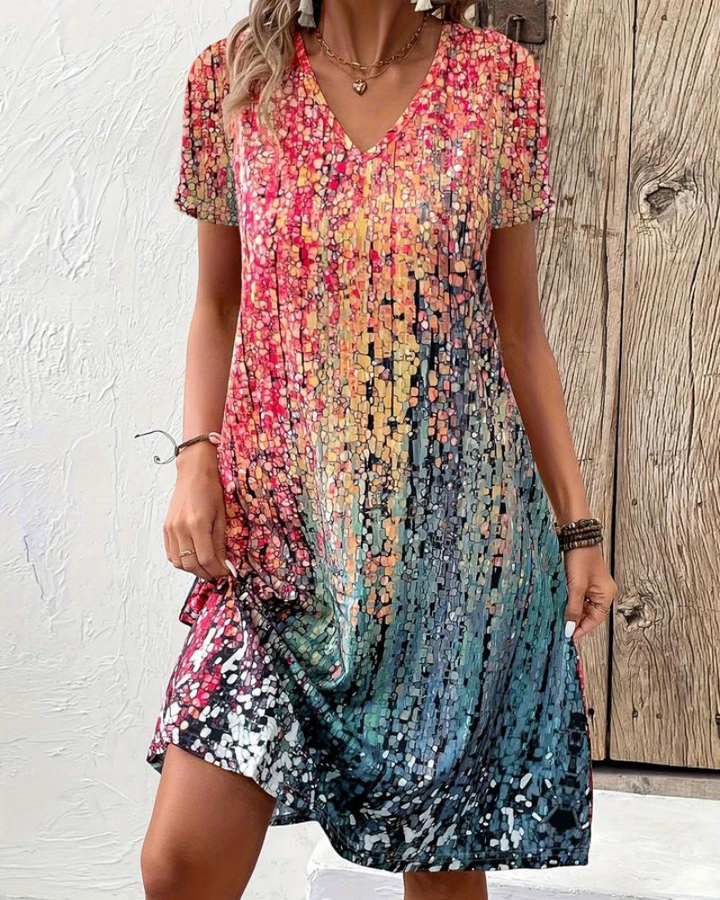 Robe Colorée Col V Femme
