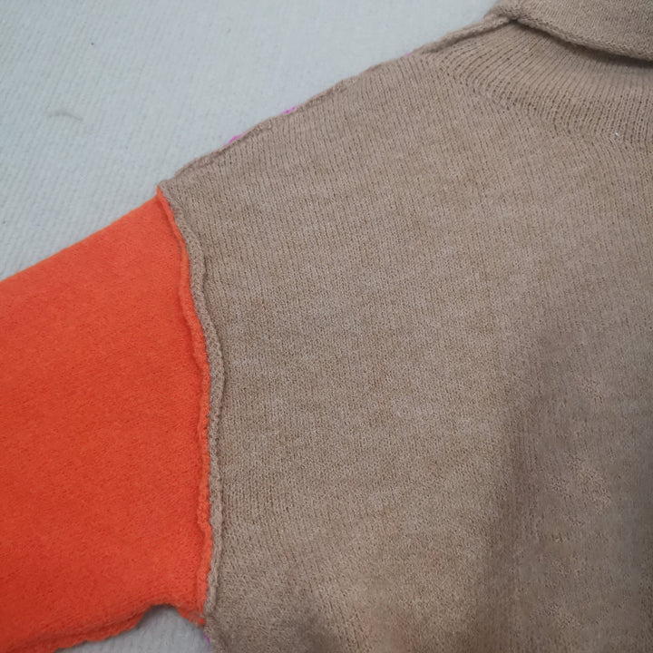 Pull oversize à col roulé patchwork pour femme