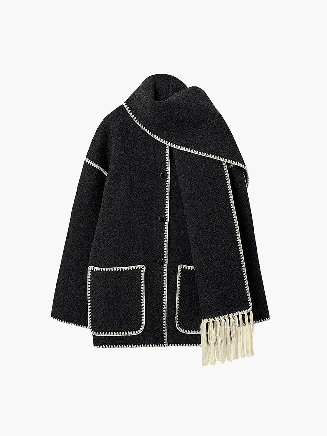 Veste Femme à Bordures Contrastées avec Écharpe Assortie