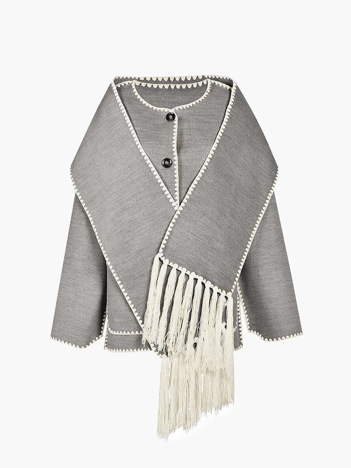 Veste Femme à Bordures Contrastées avec Écharpe Assortie