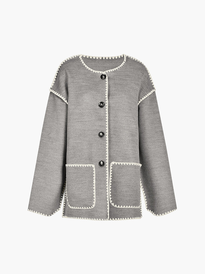 Veste Femme à Bordures Contrastées avec Écharpe Assortie