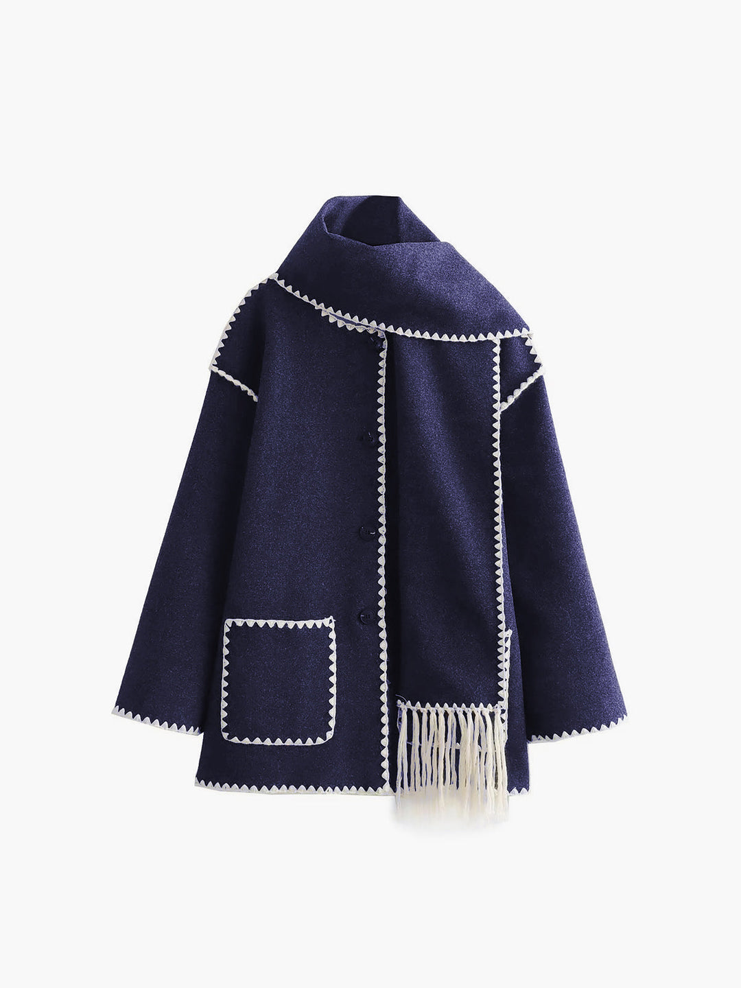 Veste Femme à Bordures Contrastées avec Écharpe Assortie