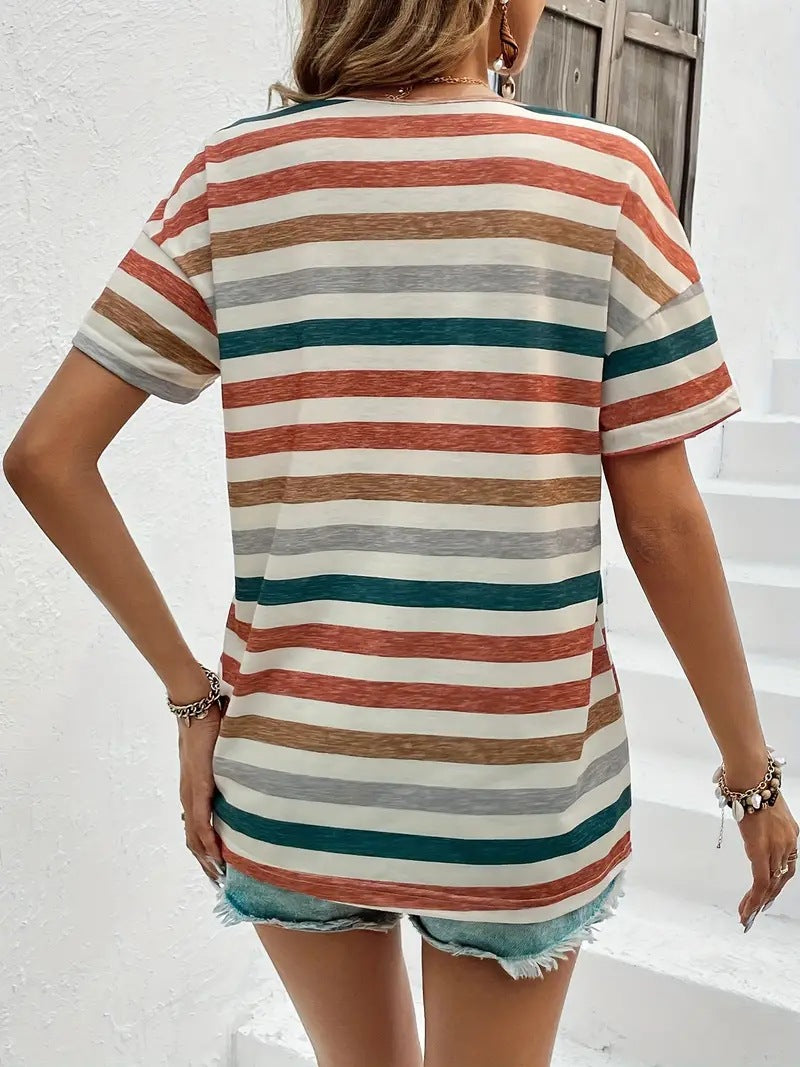 T-shirt femme à manches courtes rayé tendance
