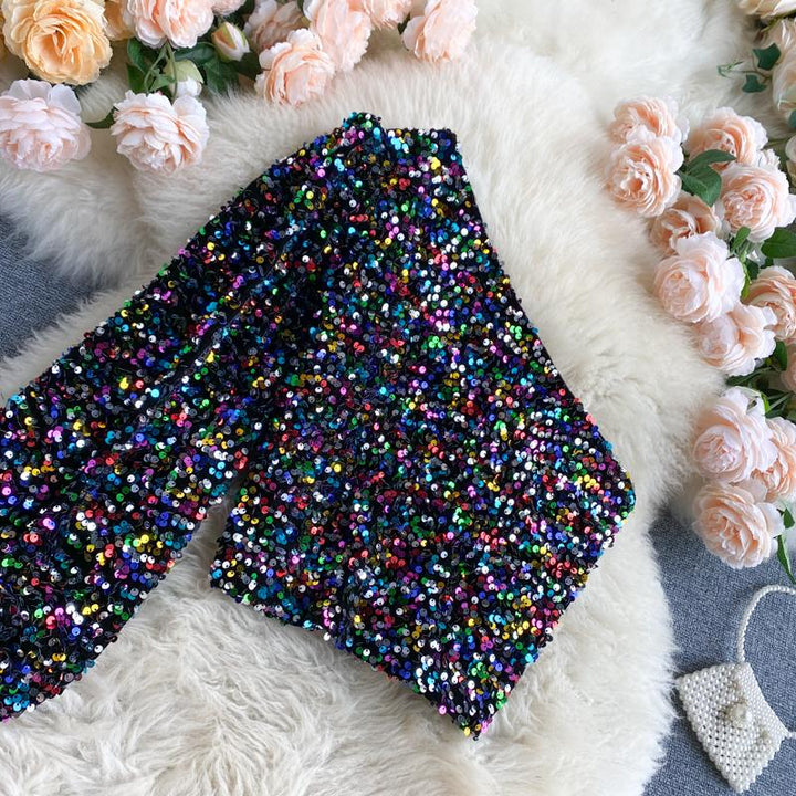 Top asymétrique femme à paillettes et une épaule