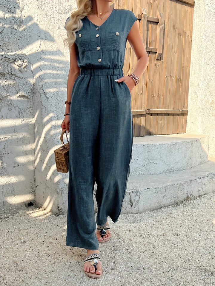 Combinaison élégante à col V et taille haute femme