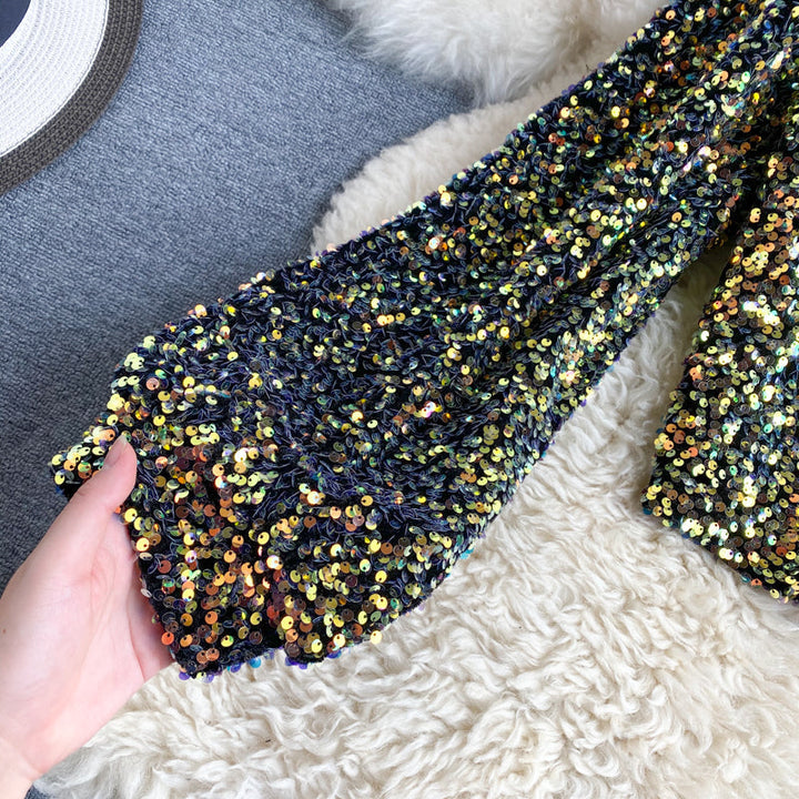 Top asymétrique femme à paillettes et une épaule