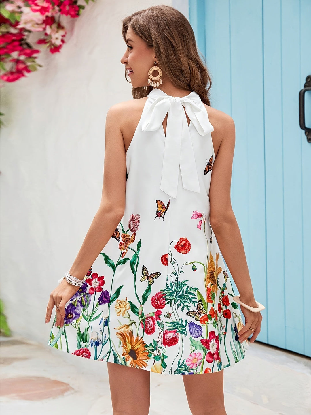 Robe courte femme dos nu à imprimé floral