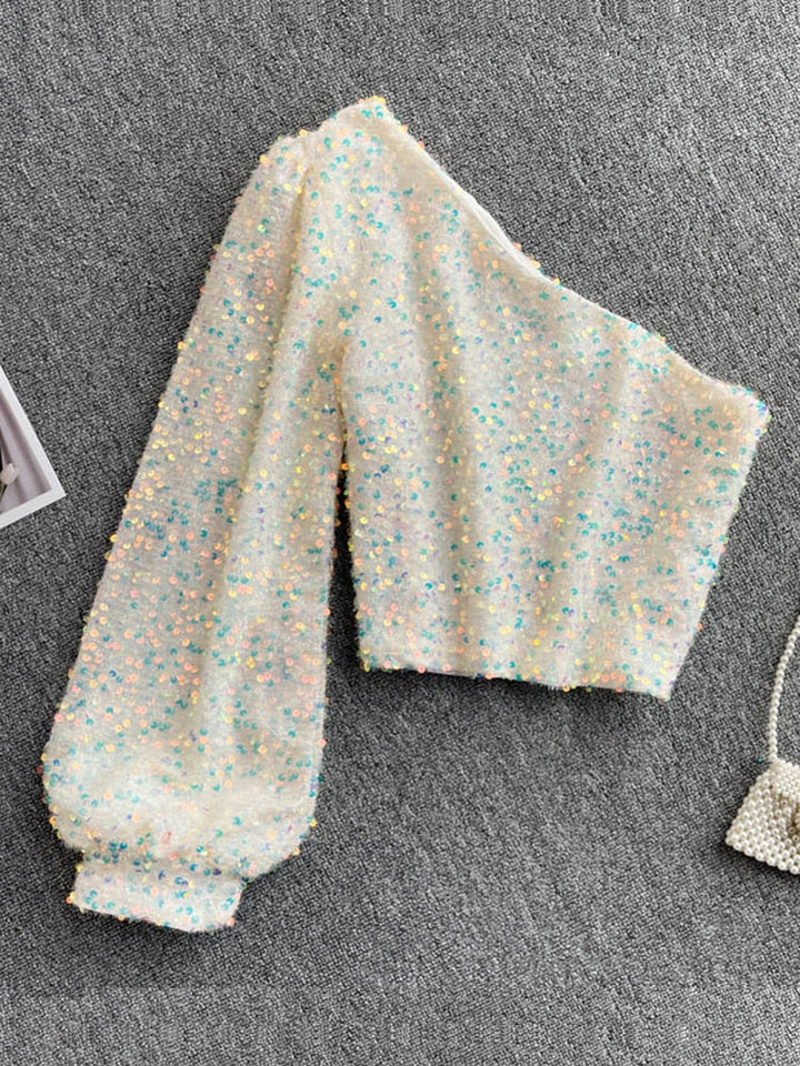 Top asymétrique femme à paillettes et une épaule