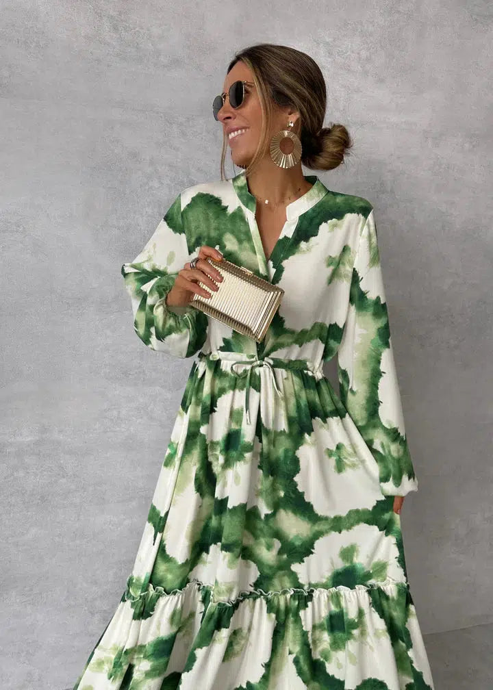 Robe maxi fluide à manches longues femme