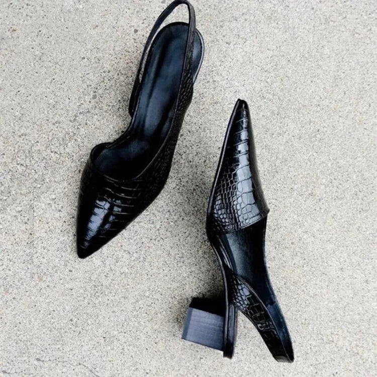 Escarpins slingbacks à talons larges motif croco pour femme