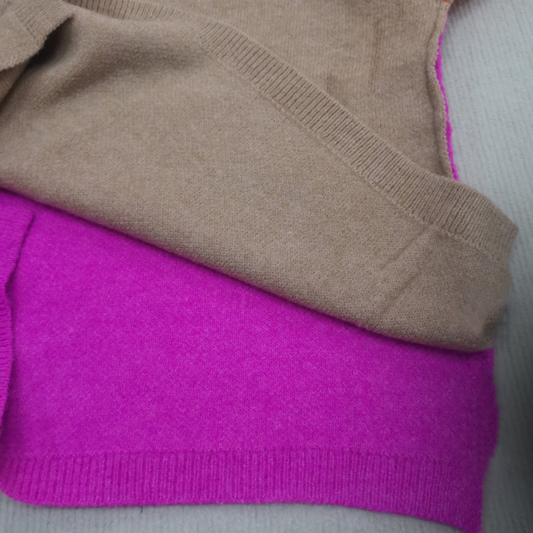 Pull oversize à col roulé patchwork pour femme