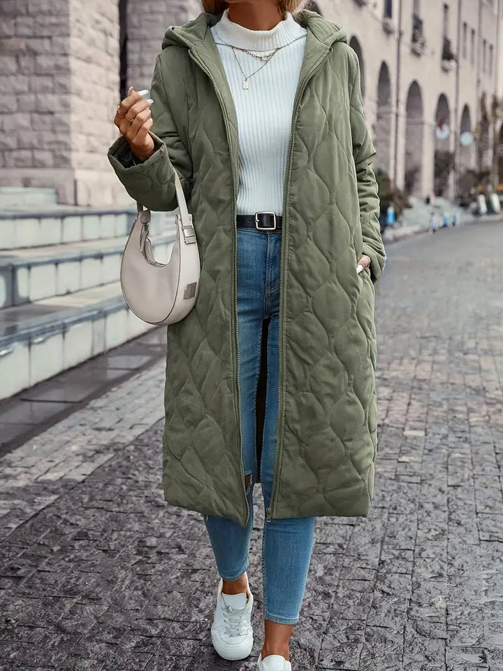 Manteau long matelassé à capuche pour femme