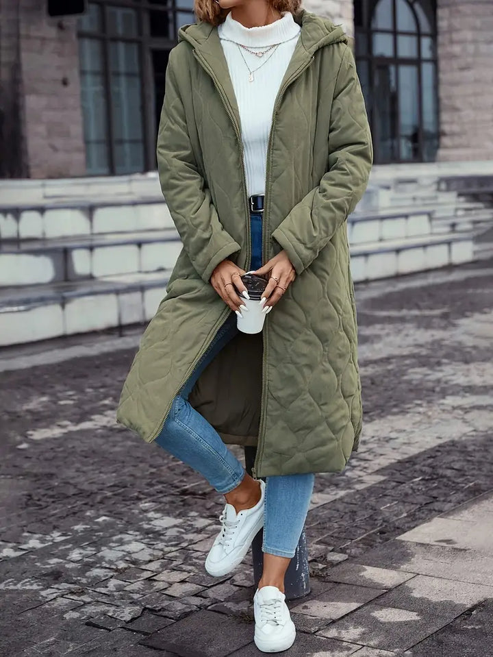 Manteau long matelassé à capuche pour femme