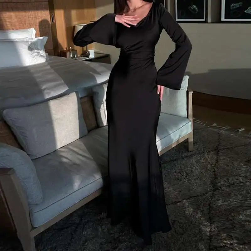 Robe longue élégante à manches longues pour femme
