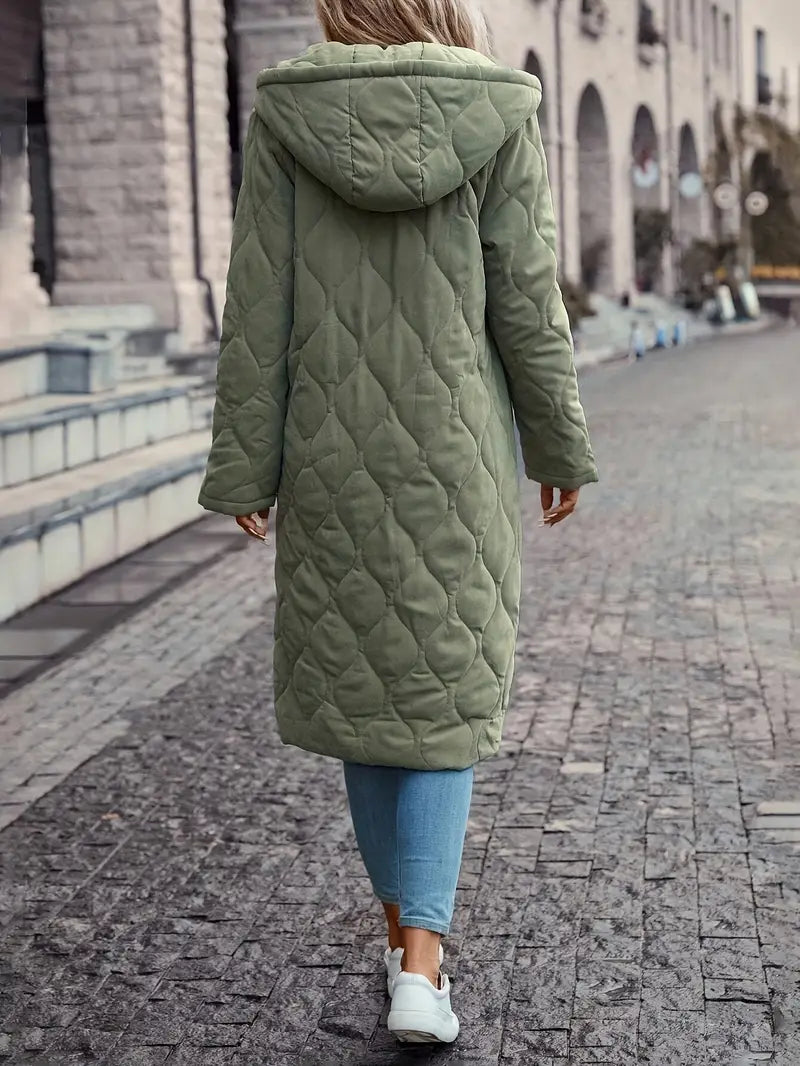 Manteau long matelassé à capuche pour femme